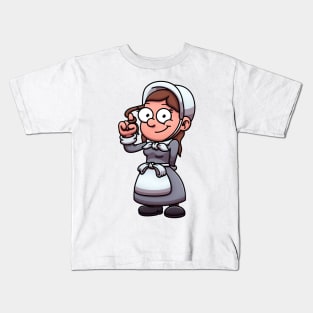 Cartoon Girl Wearing Pilgrim Clothes Kids T-Shirt